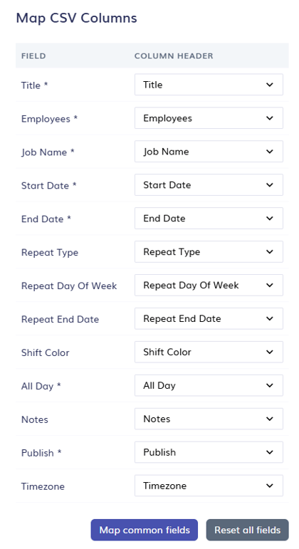 Schedule mapping fields