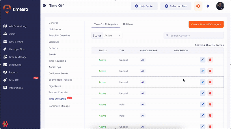 create time off category