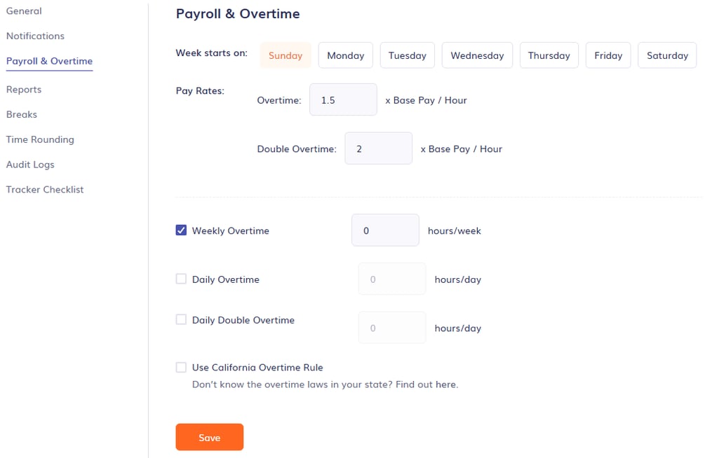 Payroll Settings & Overtime Rules